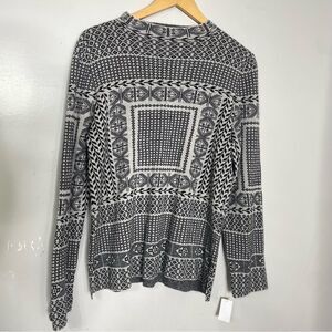 Adolfo Dominguez Wool Cashmere Gray Black Nordic Print Sweater XL